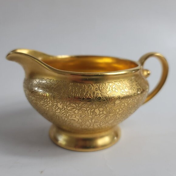 Tirschenreuth Bavaria Gold Encrusted Creamer Rose & Daisy - Picture 1 of 13
